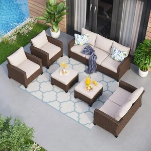 Patio Conversation Set Outdoor Sectional Sofa Set Rattan Furniture Set Heavy - Picture 1 of 9