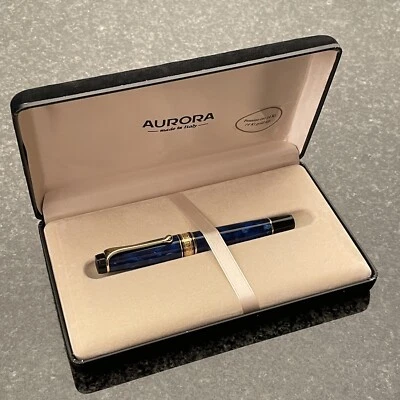 Aurora  Kolbenfüllhalter B Optima 996/B Kobaltblau marmoriert  14 Kt. ct. - Bild 1 von 4