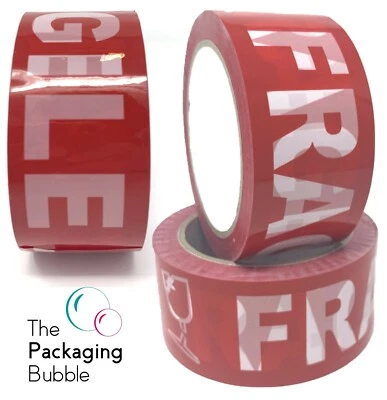 Red Fragile Tape Packaging Parcel Packing Heavy Duty Extra Strong 48mm x 66m - Image 1 of 4