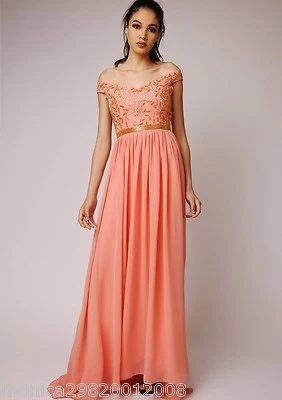 VIRGOS LOUNGE Melocotón Boda Cóctel Vestido de Noche Largo UK14/EUR42/US10 - Imagen 1 de 4