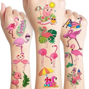 96 PCS Flamingo Temporary Tattoos Sticker Hawaiian Summer Tropical Luau Birth... - Picture 1 of 8