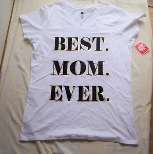 BEST MOM EVER V-Neck White T-shirt Girl's Size 14/16 NWT - Picture 1 of 5