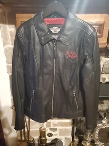 Damen Harley Davidson Schwarz Echt Leder Jacke Flaming Burning Rose XL - Bild 1 von 15