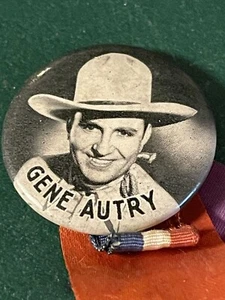 1940s Cowboy Gene Autry BLACK & WHITE Ribbon Pin-Back Button - Picture 1 of 7
