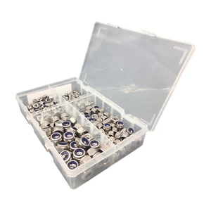 250Pcs Assorted Box of Nylon Insert Nuts Stainless Steel A2 Grade M5 M6 M8 M10 - Afbeelding 1 van 3