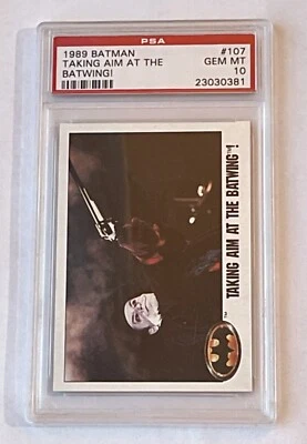 Vtg 1989 Topps Batman #107 Taking Aim at the Batwing! PSA 10 Gem MT POP 2 Joker - Image 1 of 2