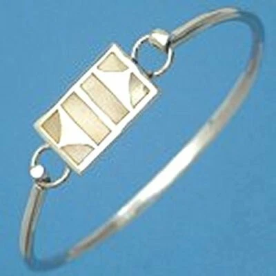 B298Y Sterling Silver 6.75" Mother of Pearl Bangle Bracelet MOP New Solid 925 - Image 1 of 3