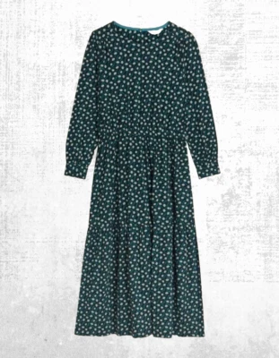 Ex White Stuff Women’s Long Sleeve Oliver Jersey Dress in Black Floral Mix - Image 1 of 4