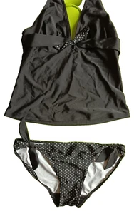 Matalan UK 10/14 Black/White Polka Dot Halterneck Tankini Brief Set - Picture 1 of 4