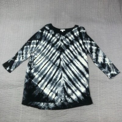 Camisa cómoda túnica tie dye negra blanca grande Erin London Top para mujer Foto 1 de 4