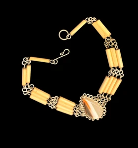Vintage Handmade Parure Rose Quartz? Bracelet Bamboo Chalcedony Silver Tone Wire - Picture 1 of 5