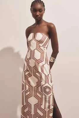 Anthropologie Strapless Linen Plunge-Neck Midi Dress Sz 14 - Image 1 of 4