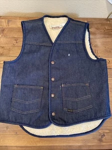 Vintage Sears Roebucks Western Wear Sherpa Jean Vest Men's Sz M Retro Cowboy - Picture 1 of 12