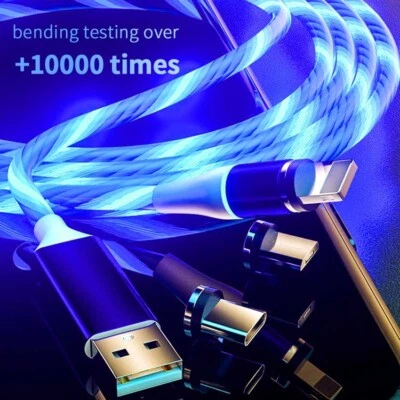 Magnetic Lead For Apple iPhone iPad/TypeC/Micro LED 3 in 1 Charger Cable 1M 2M - Image 1 of 4