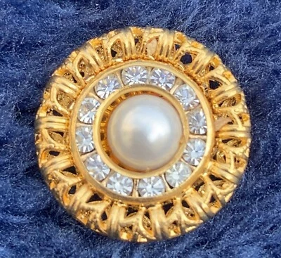 Crystal Gold Plated Rhinestone Shank Button w/ hole Sewing Craft Circle Round - Image 1 of 4