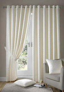 Cream Eyelet Ready Made Curtains including Tie Backs Madison - Picture 1 of 2