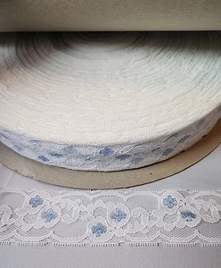 190+ Yards! Vintage White Blue Lace Floral Trim Edging Crafting Sewing 1 3/8" W - Picture 1 of 7