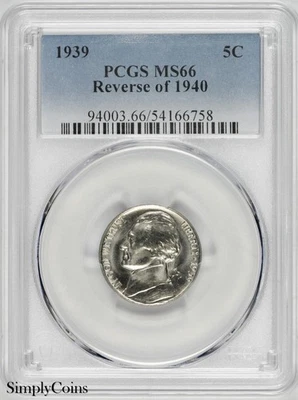 1939 Jefferson Nickel PCGS MS66 Reverse of 1940 - Image 1 of 2