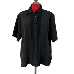 Blusa negra vintage años 90 manga corta elegante top pedrería adorno talla 18 - Imagen 1 de 8