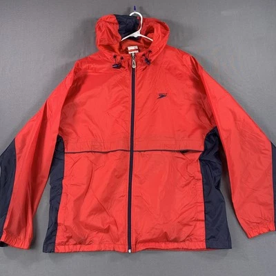 Vintage Speedo Hooded Windbreaker Jacket Large Nylon Mesh Lined 90s - Image 1 of 4