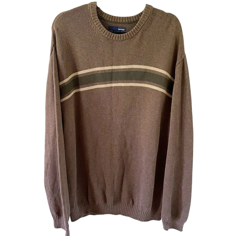 Vintage Brown Green Tan Striped Sweater Men XL Pullover Skater Surfer Grunge Y2K - Image 1 of 4