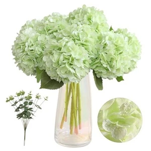 Fake Hydrangea Artificial Flowers with Vase 4pcs Real Touch Faux Green - Picture 1 of 7