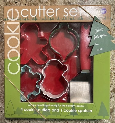 Conjunto de 4 e 1 espátula cortador de biscoitos de metal Wilton Christmas nova - Imagem 1 de 4