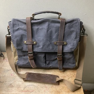 Newhey Umhängetasche wasserdicht gewachstes Canvas Echtleder Laptop 15 x 11 neu ohne Etikett - Bild 1 von 15
