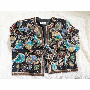 Vintage Jack Bryan Bright Colorful Beaded Open Blazer Jacket Size 12 - Picture 1 of 9