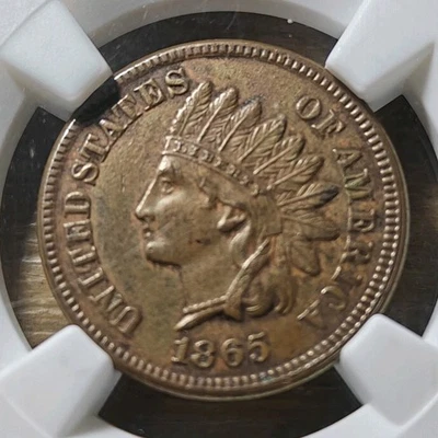 1865 Small Cent Indian Head Penny NGC AU-55 BN Brown Plain 5 - Image 1 of 4