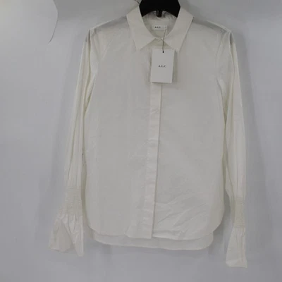 NUEVO CON ETIQUETAS A.L.C. Camisa Mujer 2 Noely Top Algodón Manga Larga Abotonada Blusa Blanca Foto 1 de 4
