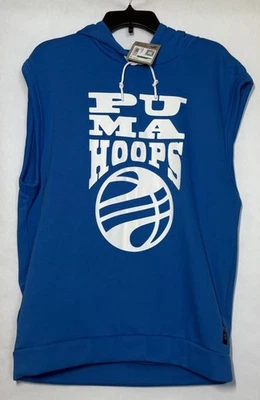 New Puma Hoodie Mens L Blue Hoops Posterize 2.0 Sleeveless Sweatshirt Pullover - Image 1 of 4