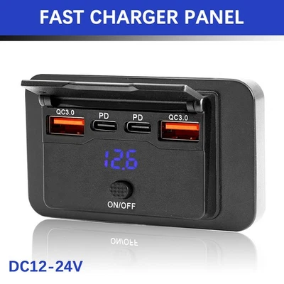 RV Toma USB Doble USB A Tipo-C Puertos Coche Cargador Rápido Enchufe Panel para Barco Coche Foto 1 de 4