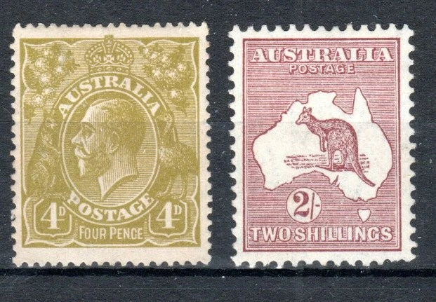 Australien 1924-25 4d Sidehead und 1935 2er Känguru SG 80 und 134 MH - Bild 1 von 1