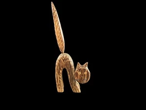 Figura Gato Tallada Madera Vintage - Madera Coco - 20,5 cm - Imagen 1 de 2