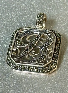 Vintage Sterling Silver 925 Marcasite Art Deco Pendant Initial “B” CJ-J-6-21 - Picture 1 of 7