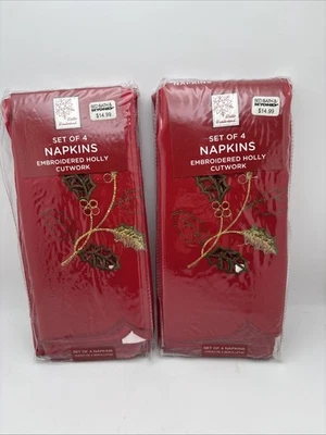 "Juego de 8 servilletas de tela bordadas de acebo para baño y más allá 17 X 17""" Foto 1 de 4