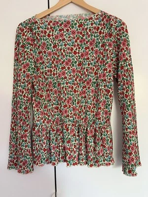 Monki Size Medium Multicoloured Floral Peplum Long Sleeve Top Pleated Gorgeous — 第 1/4 张图片