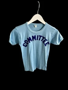 Vintage 70s Committee Varsity Ringer Tshirt Sz Medium Blue Dazed And Confused - Picture 1 of 6