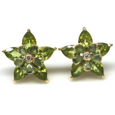 925 Sterling Silber Grün Peridot,Saphir & Cubic Zirkonia Ohrringe 18K Goldfarben - Bild 1 von 4