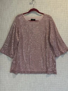 Bob Mackie Wearable Art Damen rosa gefüttert Top silber Pailletten 3/4 Ärmel Größe 1X - Bild 1 von 11