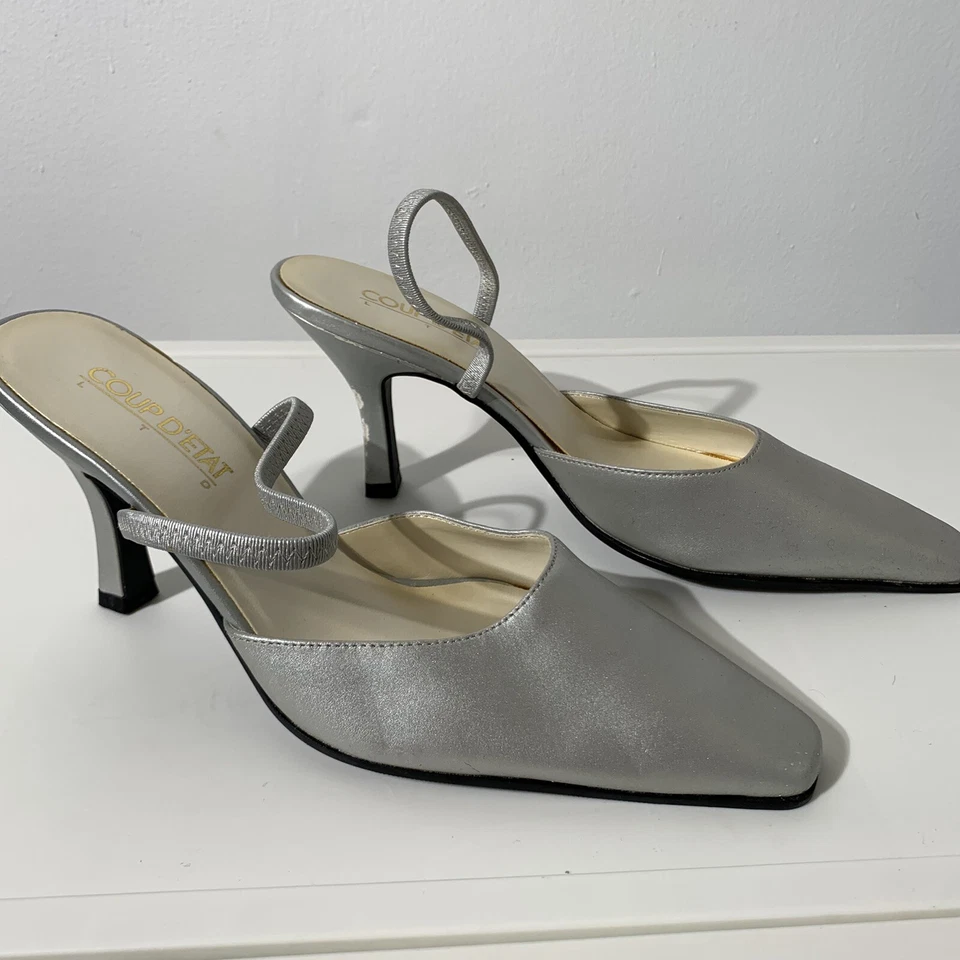 Coup d’etat Leather Mule Slide shoe vintage size 7M Silver - Image 1 of 4