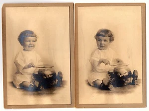 c.1918 SET SMILING TODDLER WITH FISHBOWL Cute Studio Photos Vintage - Picture 1 of 5