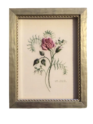Brazilian Embroidery Rose Framed Dimensional Needlework Finished Floral Picture  - Image 1 of 4