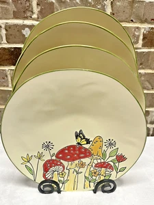 Spectrum Garden Mushroom 10.5" Dinner Plates 4 Pc Set Butterfly Ceramic 2024 NEW - Picture 1 of 7
