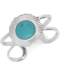 $50 Lucky Brand silver tone reconstituted turquoise cuff statement bracelet q103 - Picture 1 of 2
