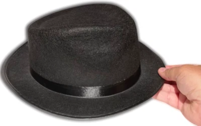 XL SOMBRERO FEDORA HIP HOP NEGRO PARA HOMBRES Disfraz Vaquero Proxeneta Gorra Gángster Fieltro Rígido Foto 1 de 4