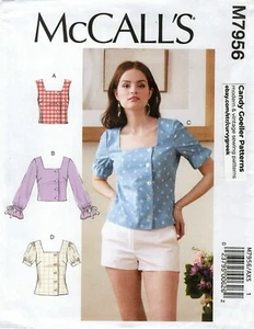 Camisetas con botones McCall's M7956 con cuello cuadrado, variaciones de manga talla 12-20 SIN CORTAR - Imagen 1 de 4