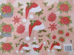A4 3D Paper Tole Christmas Hats Poinsettias 2 Pictures NEW - Picture 1 of 1