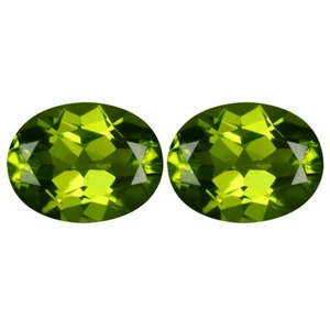 3.86 ct (2pcs) MATCHING PAIR Oval Cut (9 x 7 mm) Green Peridot Genuine - Picture 1 of 1